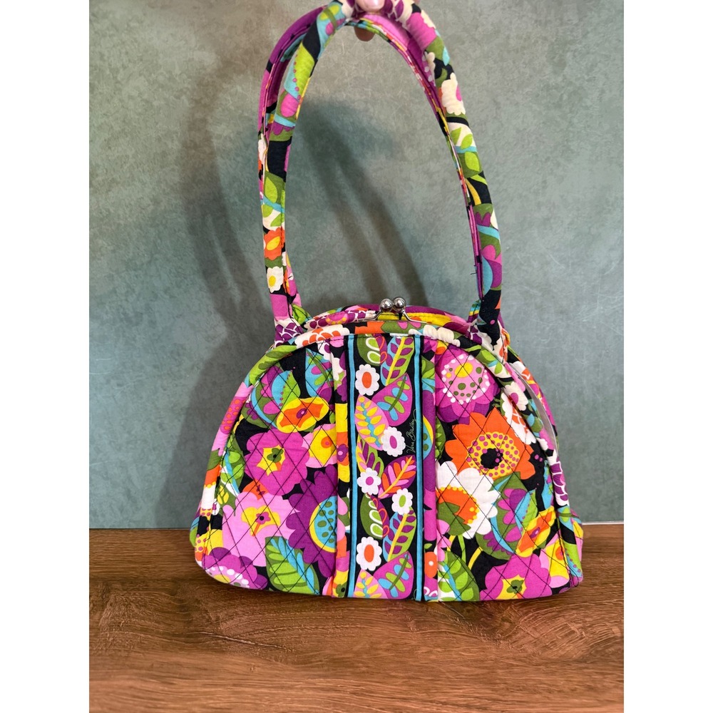 Vera Bradley Happy Snails Quilted Kiss Lock Frame Handbag Floral Multi Color